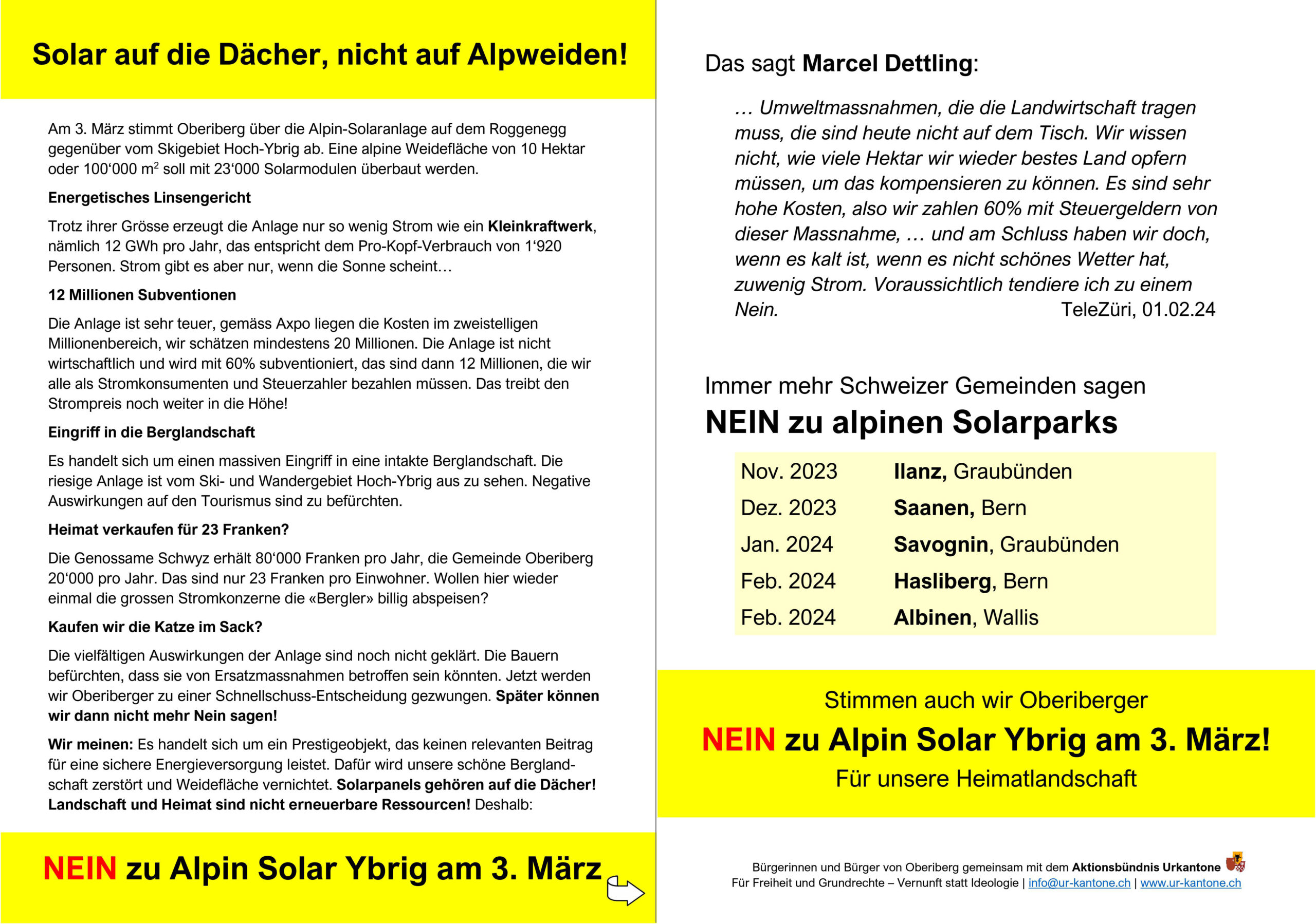 Flyer des Aktionsbündnis Urkantone,15.02.2024