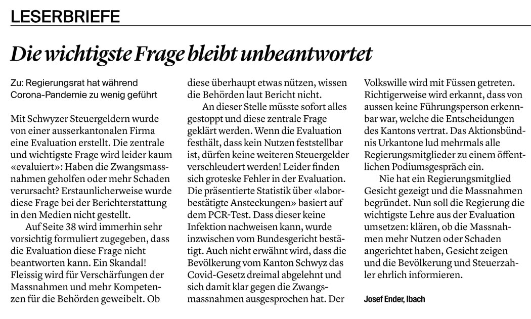 Leserbrief Die wichtigste Frage bleibt unbeantwortet