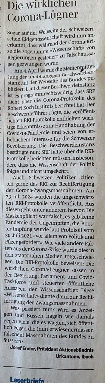 Leserbrief im Höfner Voksblatt 10.4.2025