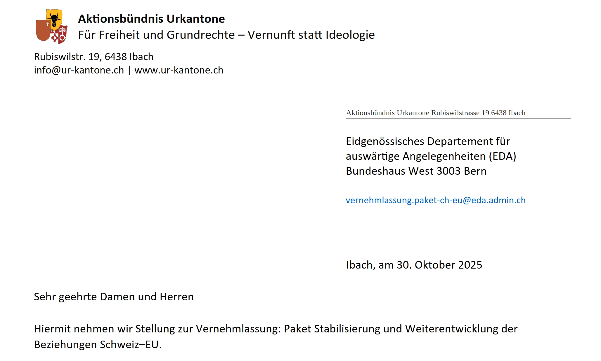 Vernehmlassung EU-Vertraege