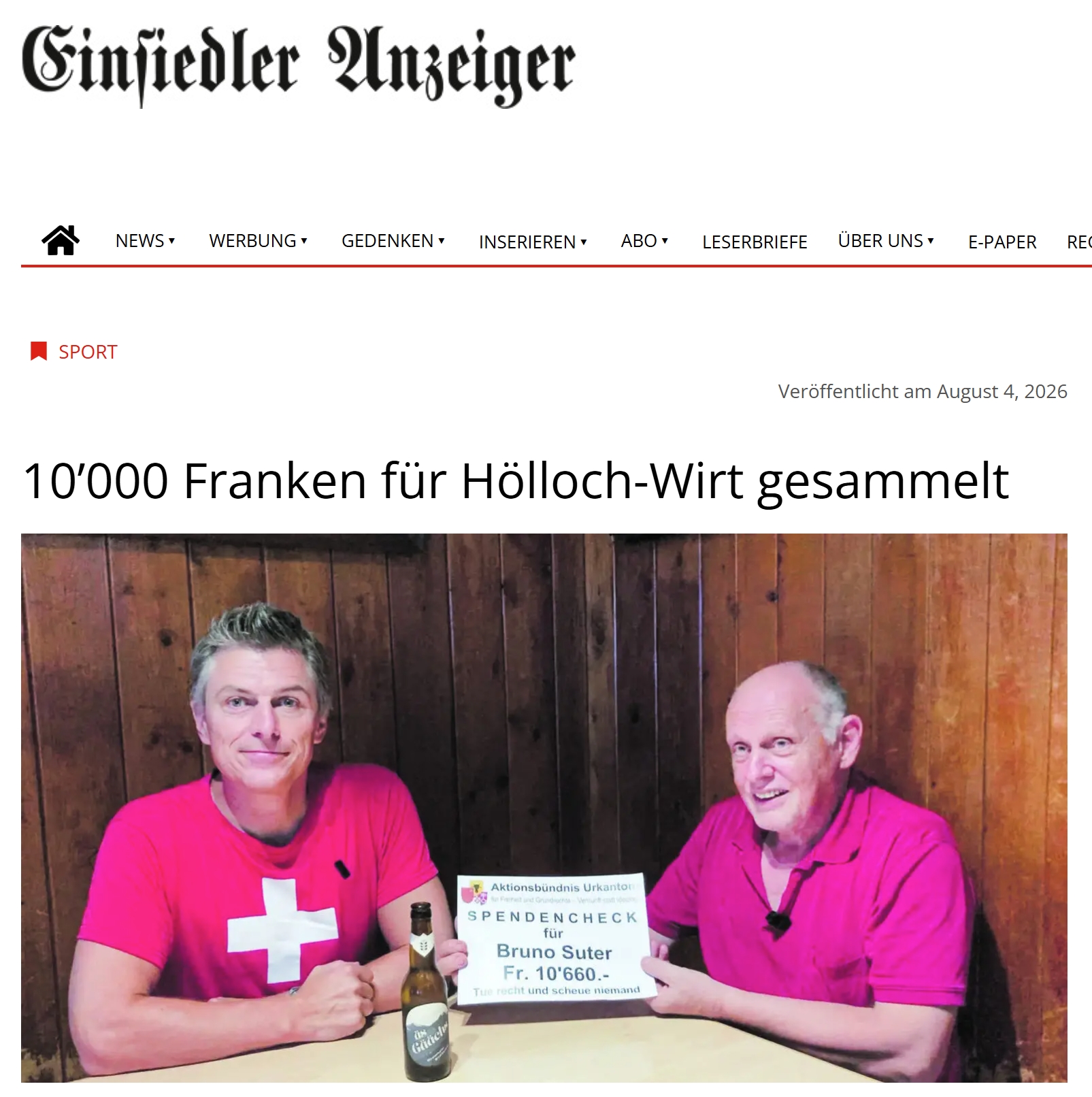 Medienbericht im Einsiedler Anzeiger