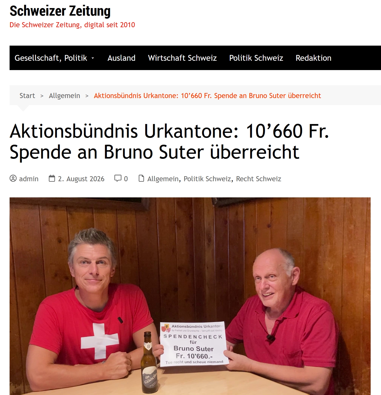 Medienbericht auf schweizerzeitung.ch